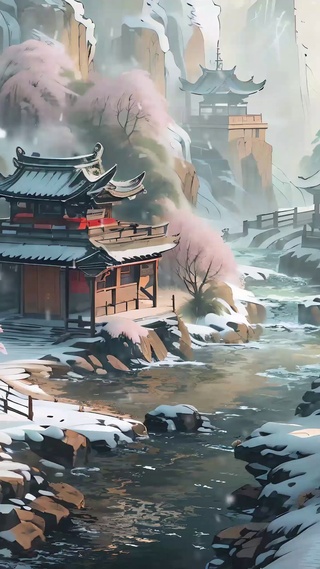 山谷雪景