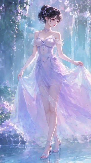 紫裙少女梦幻花涧动态壁纸