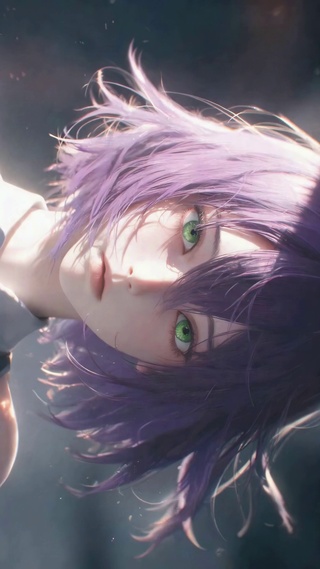 紫发绿瞳光影二次元美少女