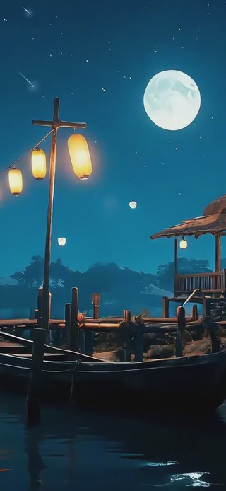 月夜湖畔
