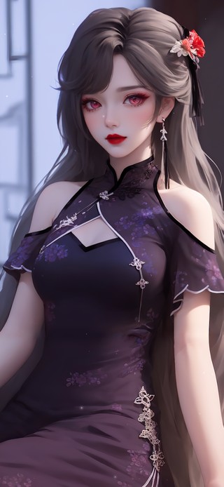 国风红唇旗袍美女