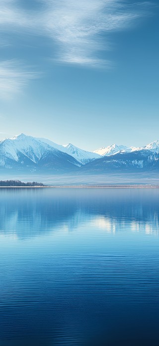 蓝天雪山湖泊