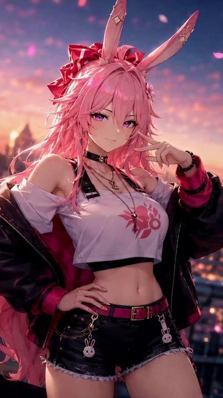 黄昏都市粉发兔耳美少女
