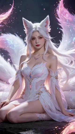 赛博风发光九尾狐美少女