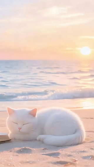 夕阳海景猫咪