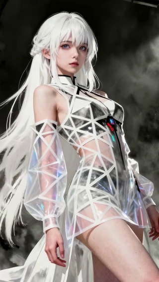 水墨风白发大长腿少女