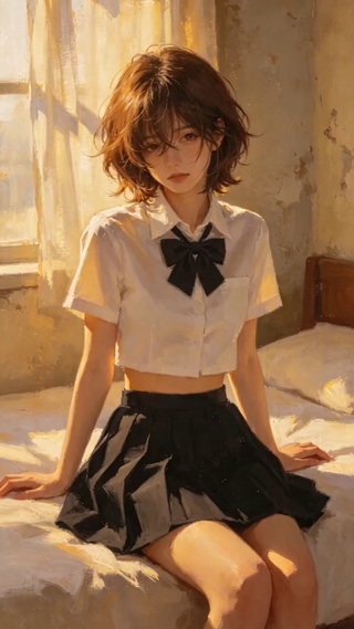 油画风棕发JK少女