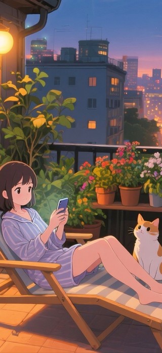 在阳台玩手机的女孩