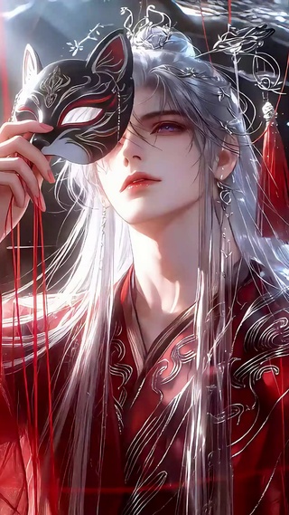古风红衣面具少年
