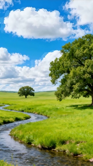 护眼蓝天白云树木河流