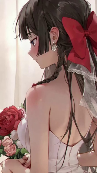 手捧花的你