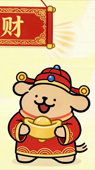 财神线条小狗