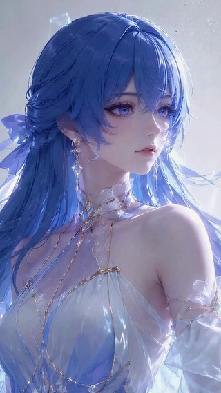 梦幻蓝发清冷美少女