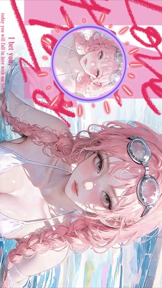 高清插图泳装粉发少女