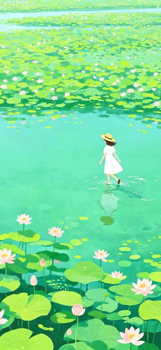 夏日荷塘女孩