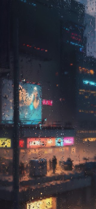 4K赛博朋克雨夜城市雨滴屏