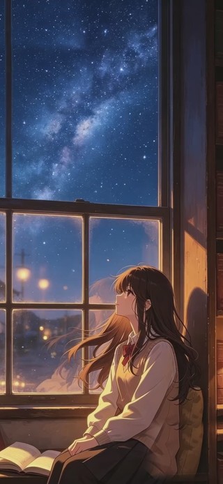 窗畔樱色·星夜 手机锁屏