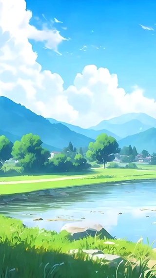 白云树木河流
