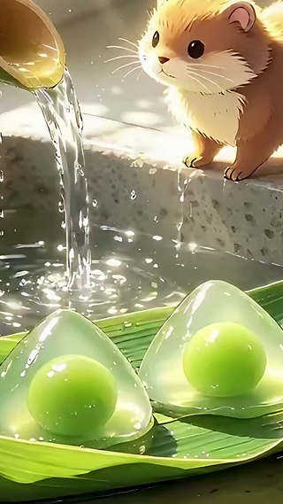 萌宠的青团水晶粽