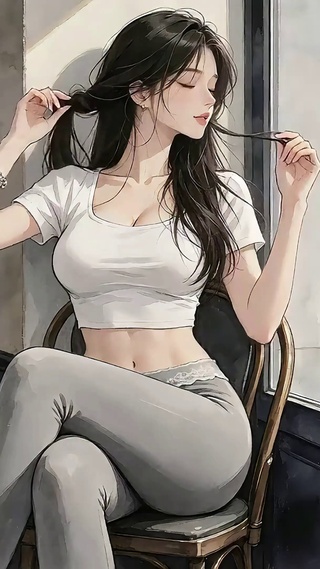 窗边扎发漫画少女