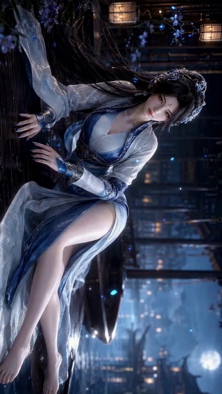 月夜江边古风汉服美女