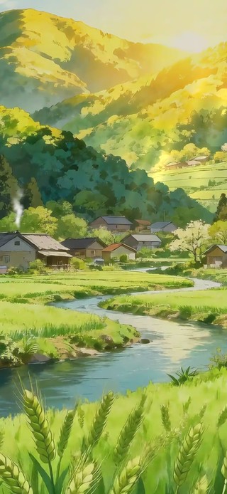 童年乡村稻田