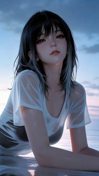 黄昏海边长腿美少女