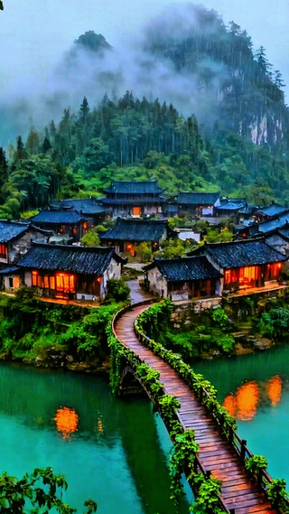 唯美江边小镇