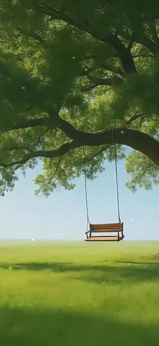 绿色树下秋千