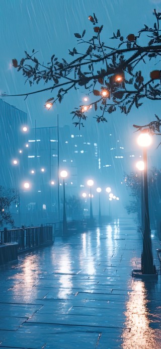 蓝调雨夜下的天桥