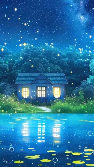 夜色护眼绿景河流