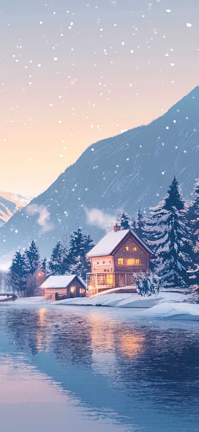 傍晚中的北欧雪景