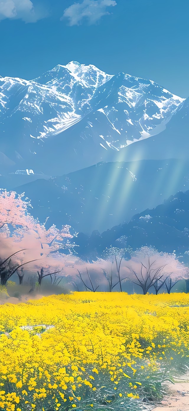 4k春季樱花油菜花