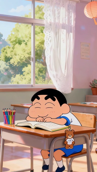 蜡笔小新趴桌上睡