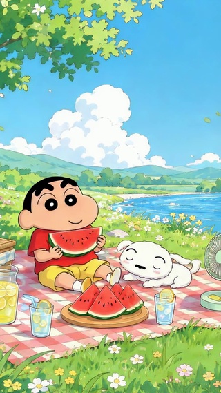 蜡笔小新夏日河边野餐