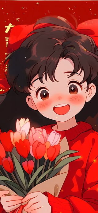 新年捧花女孩文字祝福