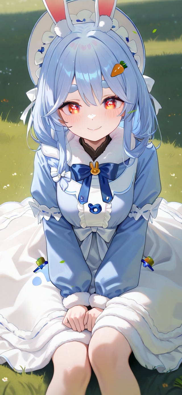 唯美草地蓝发少女