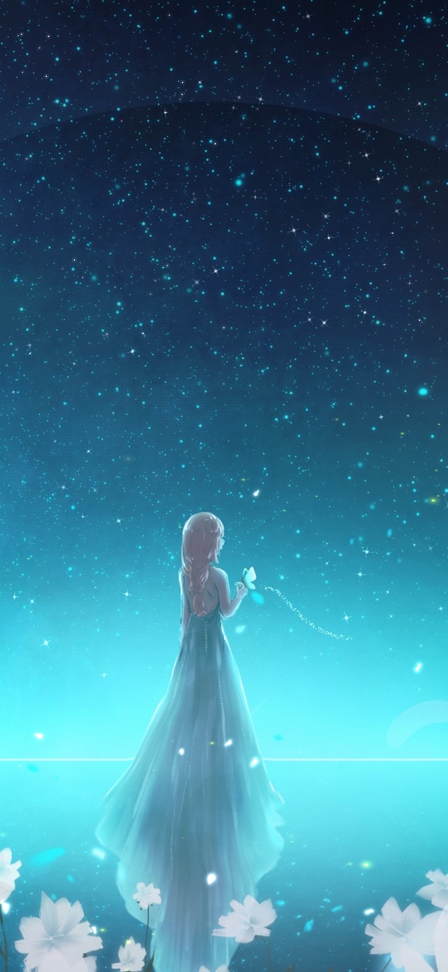 4k 月下星空白花少女
