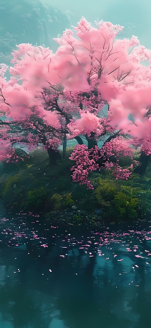 湖中的樱花树