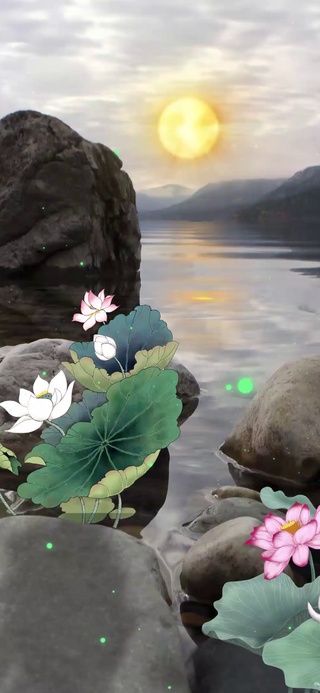 4k夕阳湖泊青山绿水