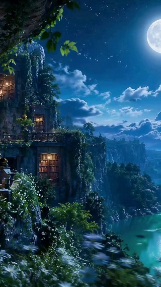 月夜溪畔静景