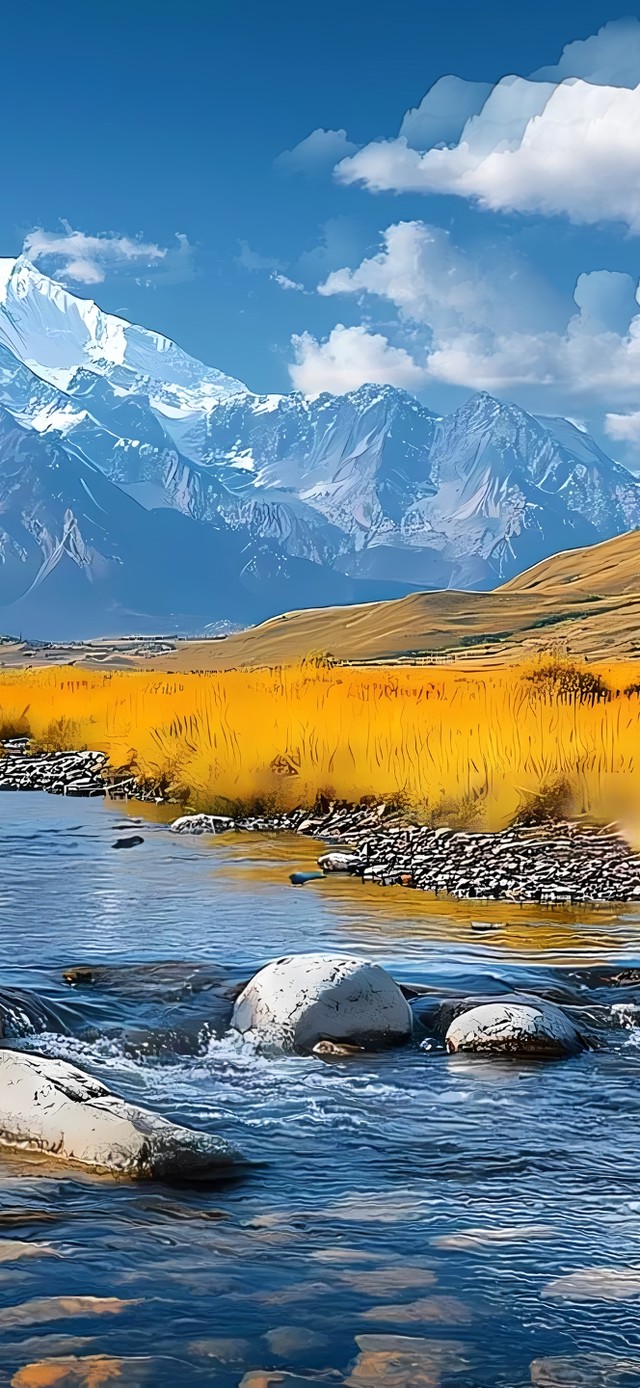 草原雪山河流