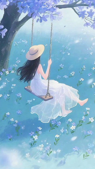 梦幻紫馨秋千少女