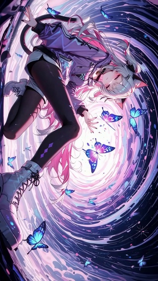 梦幻猫耳少女与蓝蝴蝶