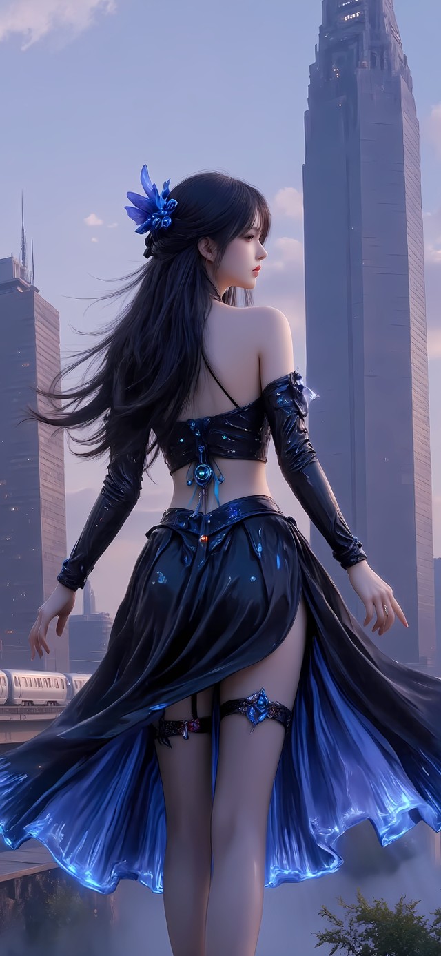 城市中长裙女孩