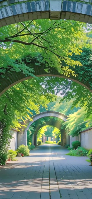 护眼清晨树荫小巷