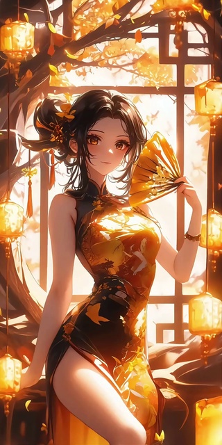 金色贺岁旗袍少女