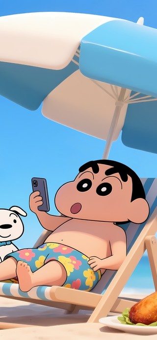  海边乘凉的小新