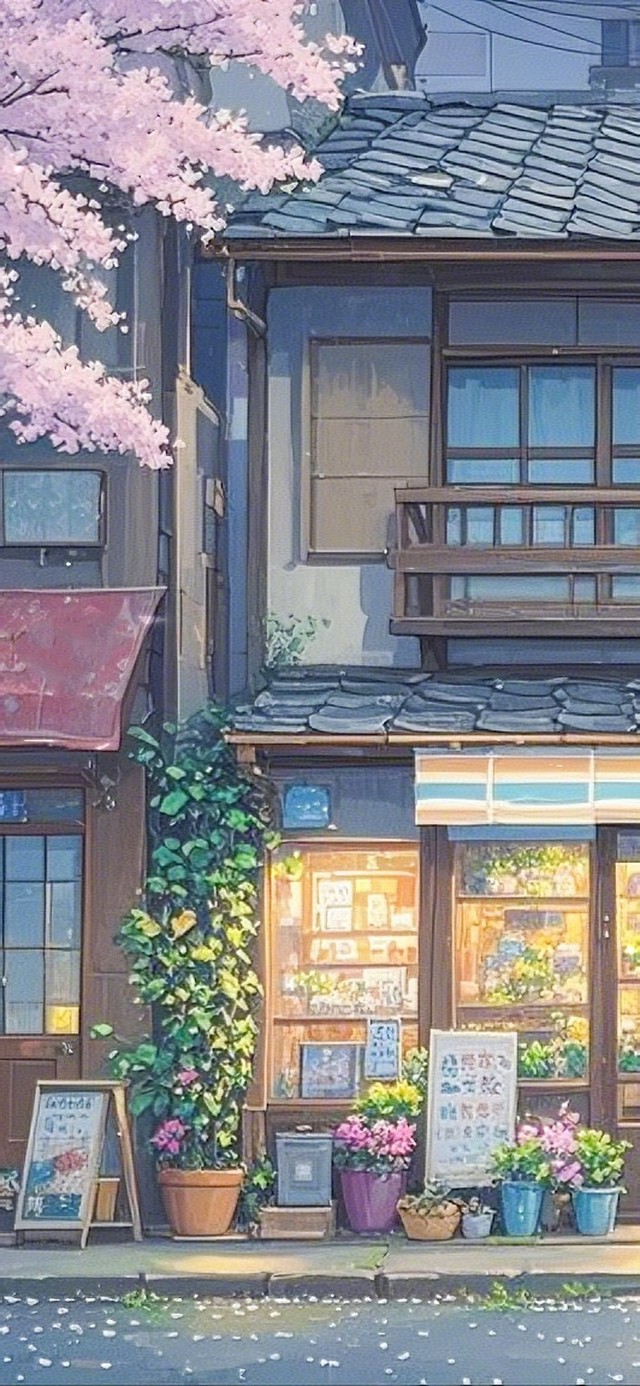 春夜樱花树下花店