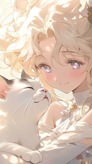 4K 白发少女与猫